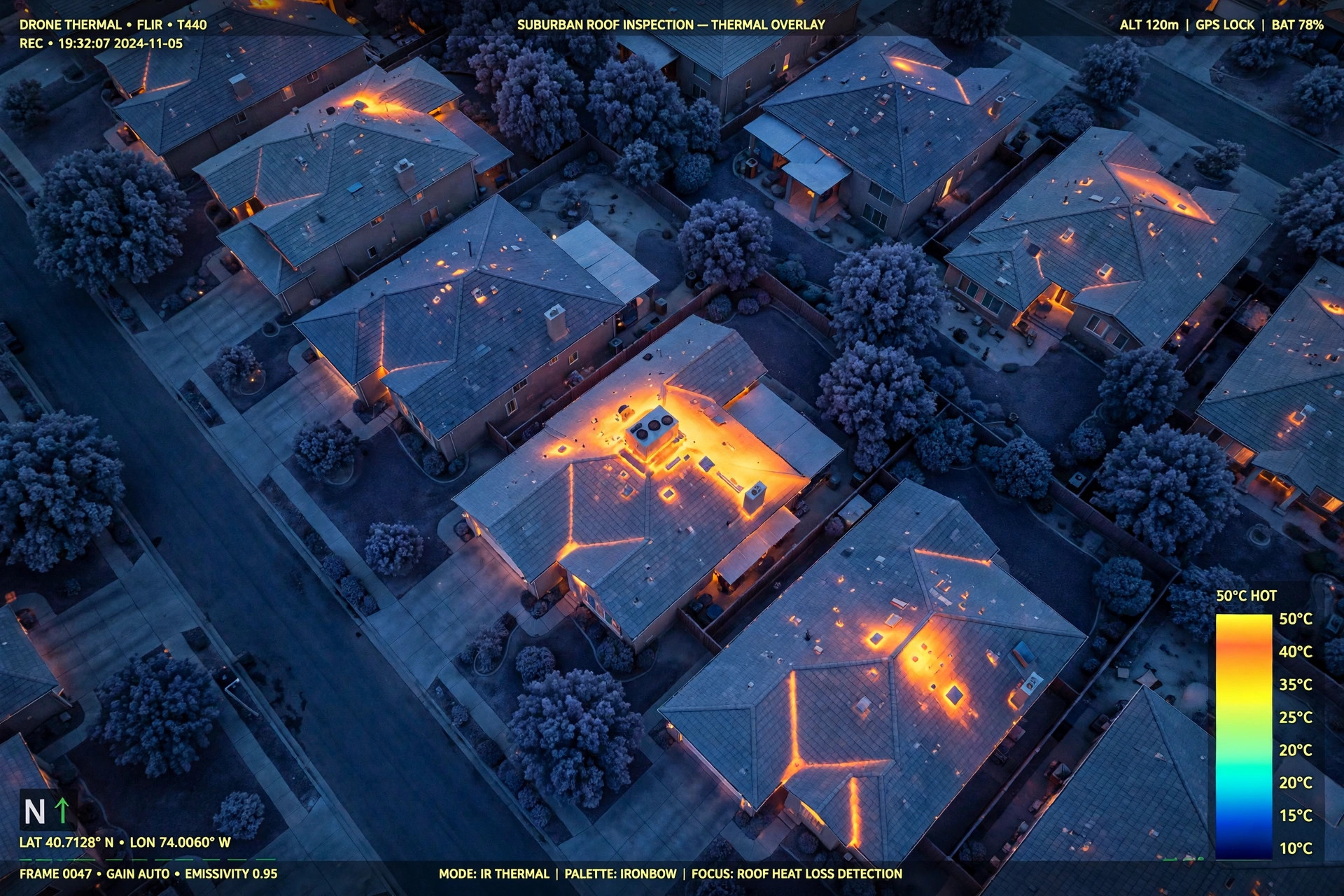 Aerial thermal imaging of rooftops